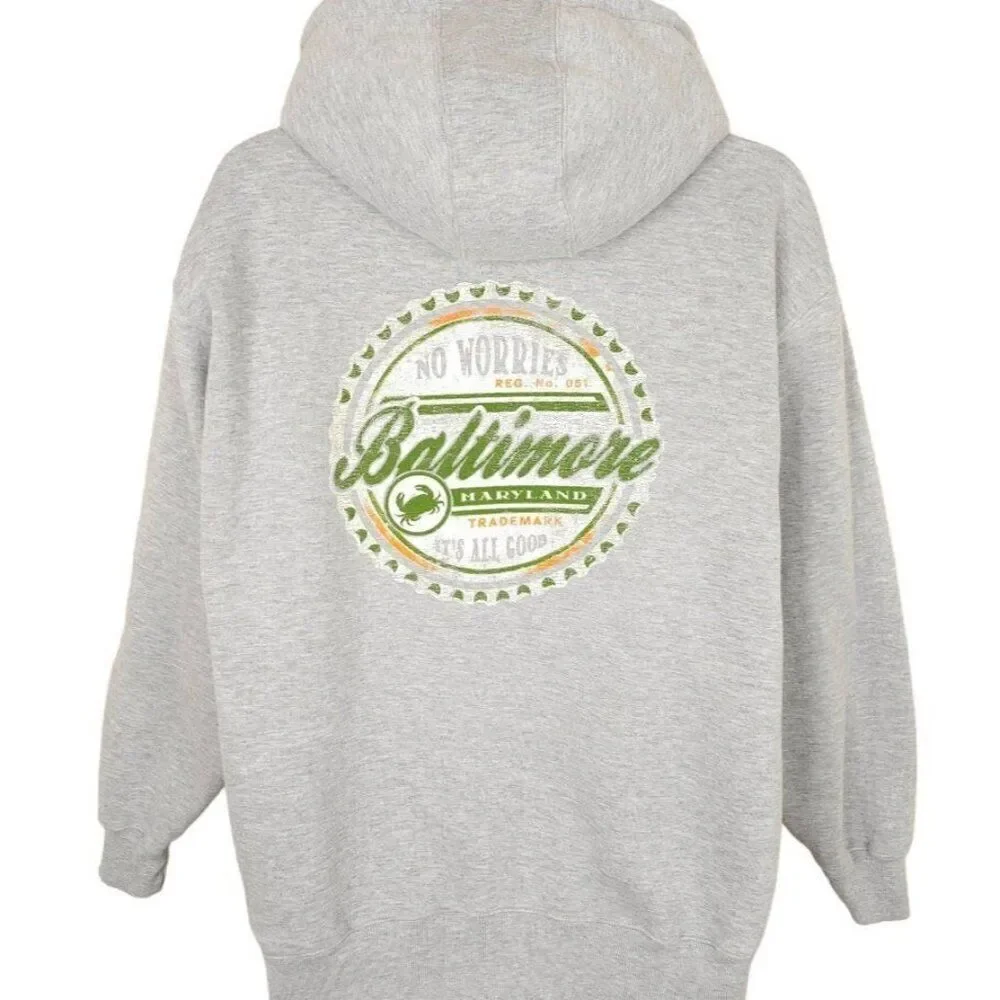 Vintage Baltimore Maryland Sweatshirt Hoodie Mens Size Large Gray Full Zip Up